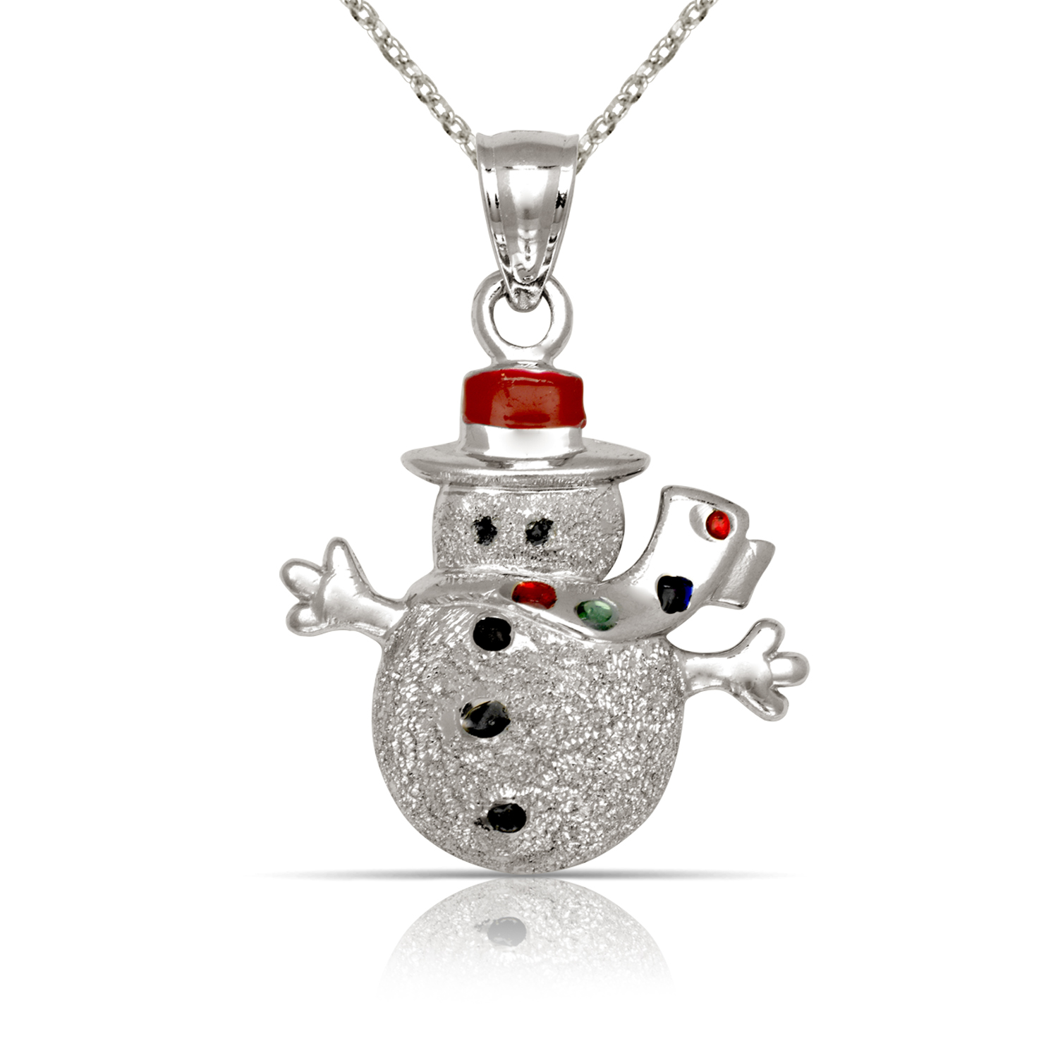 
14k White Gold Enameled Snowman Pendant
