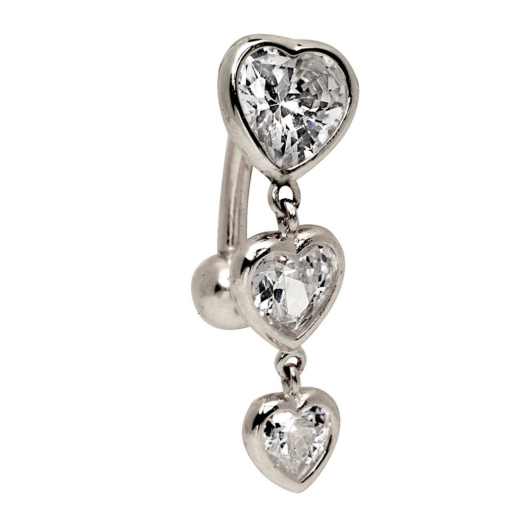 14K Belly Ring CZ White Gold Belly Ring Heart Belly Button Ring