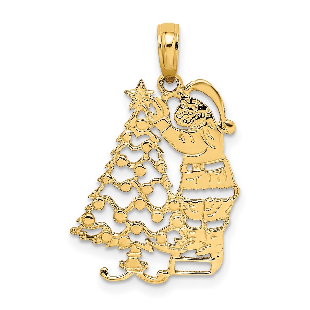 
10k Gold Polished Christmas Tree and Santa Pendant - Measures 25.9x15.4mm Wide
