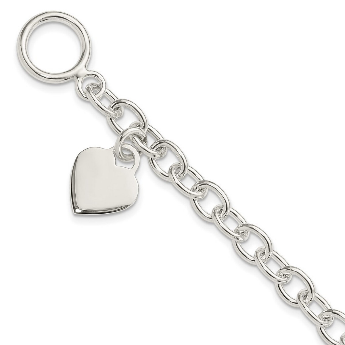 Heart Charm Toggle Bracelet in Sterling Silver - 7.25