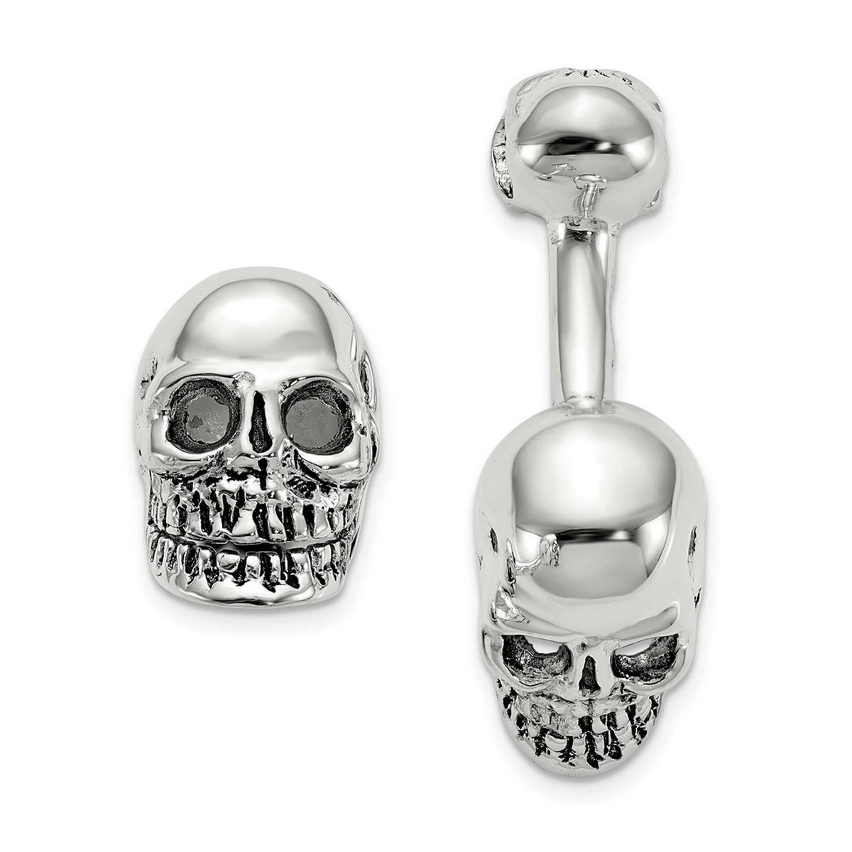 
Sterling Silver Antiqued Reversable Moveable Skull Cuff Links
