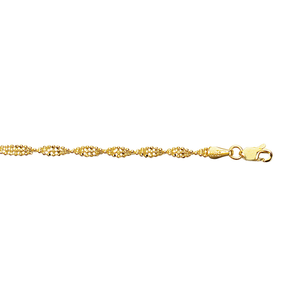 
14k Yellow Gold 2.9 mm Twisted Bead Link Anklet - 10 Inch
