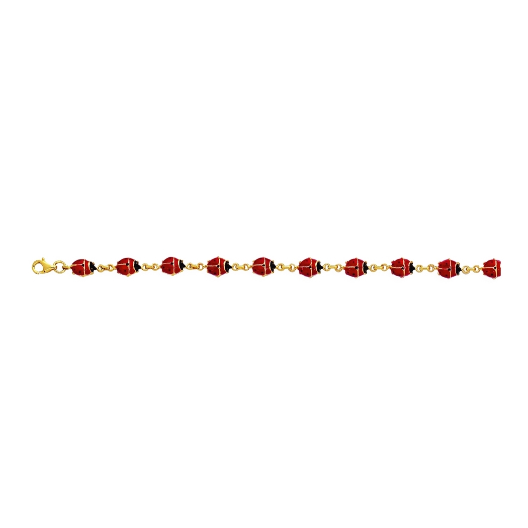 
14k Yellow Gold Rolo and Lady Bug Station Enamel Anklet - 10 Inch
