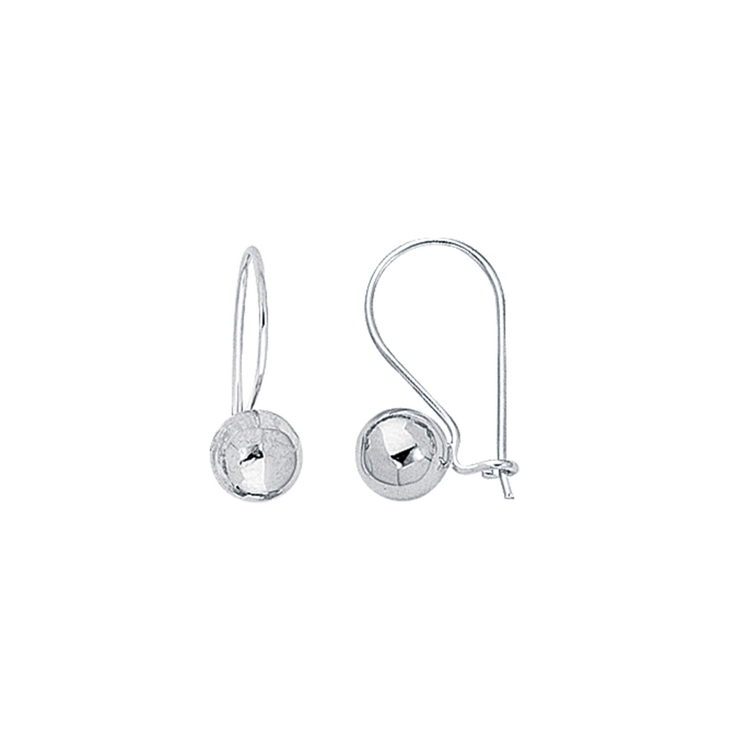 
14k White Gold 7.0mm Shiny Round Ball Lever Back Earrings
