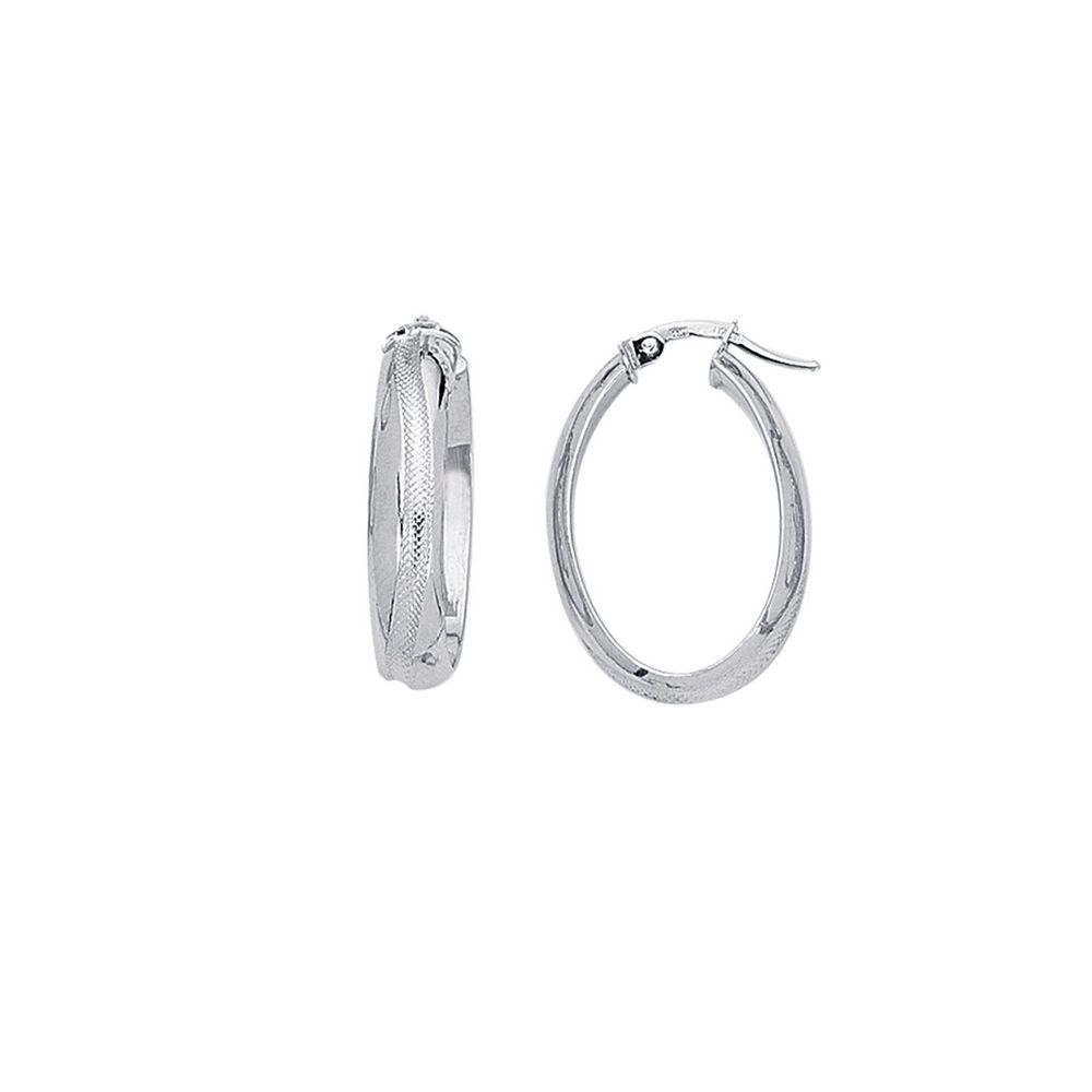 
14k White Gold Twisted Oval Hoop Earrings
