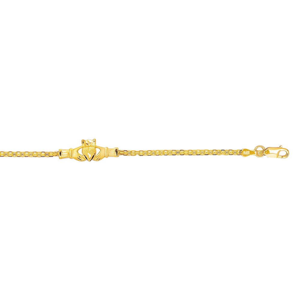 
14k Yellow Gold Bizmark and Claddagh Anklet - 10 Inch
