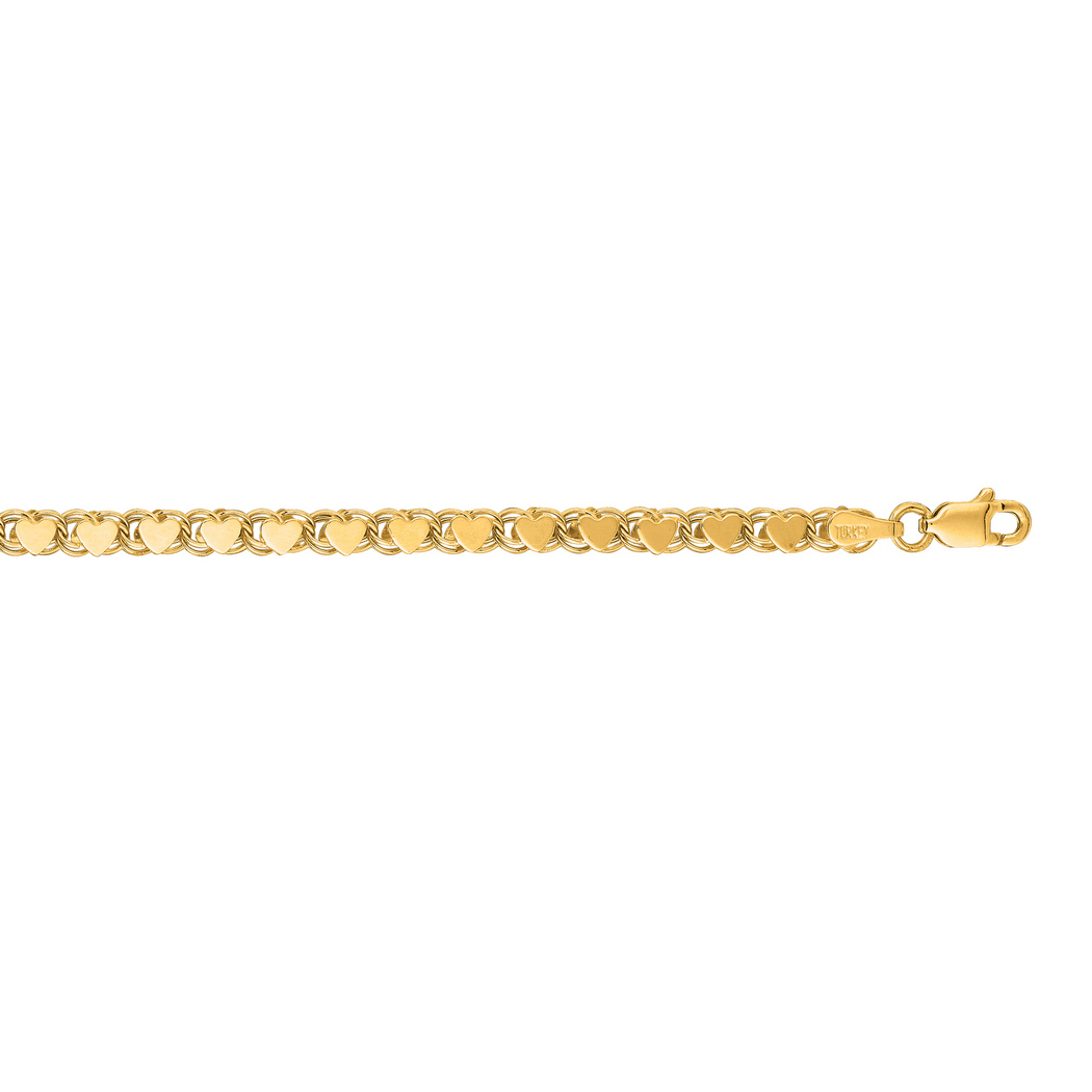 
14k Yellow Gold 3.3mm Sparkle-Cut Heart Chain With Lobster Clasp Anklet - 10 Inch
