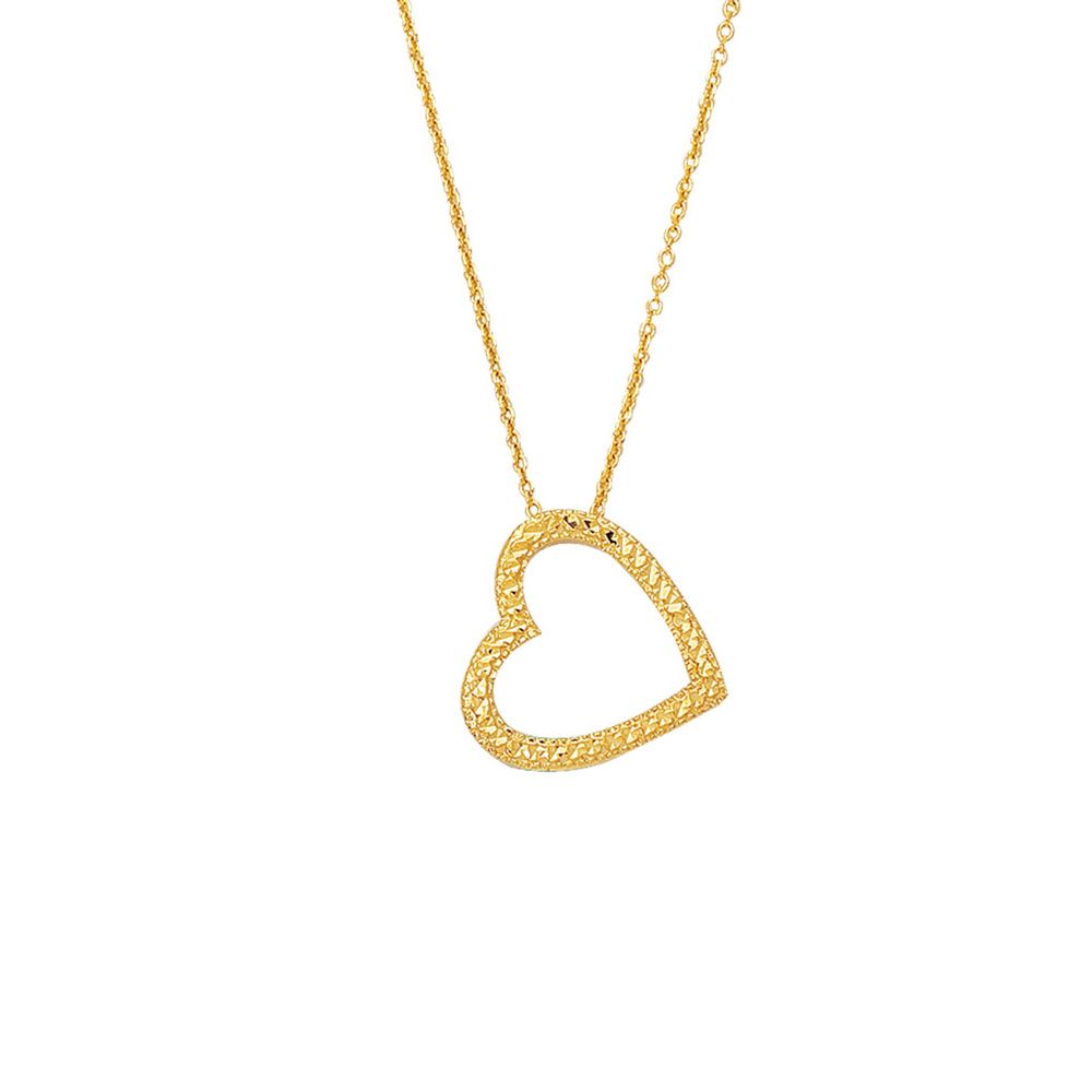 
14k Yellow Sparkle-Cut Heart Shaped Necklace - 17 Inch
