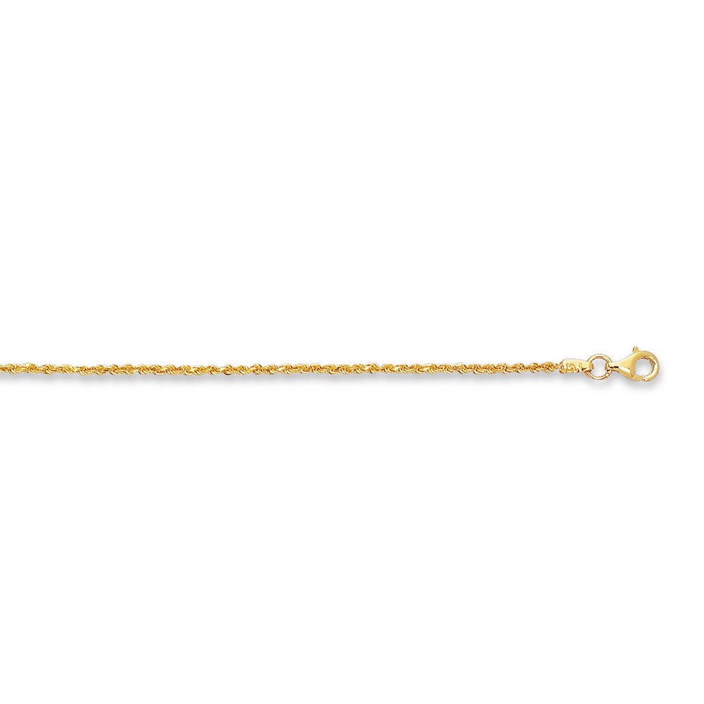 
14k Yellow Gold 1.5mm Shiny Solid Sparkle-Cut Rope Chain With Lobster Clasp Anklet - 10 Inch
