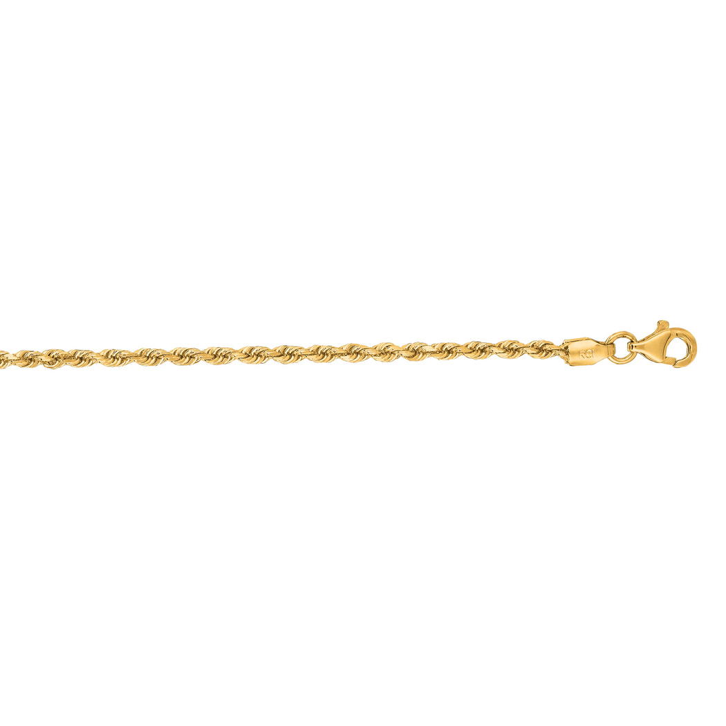 
14k Yellow Gold 2.5 mm Heavy Rope Link Anklet - 10 Inch
