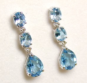 
Oval and Pear Blue Topaz and Diamond Drop Earrings
