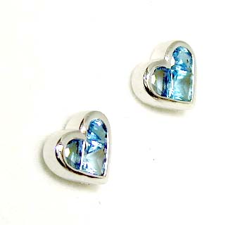 
14k White Gold Invisible-set Heart Shaped Blue Topaz Earrings 
