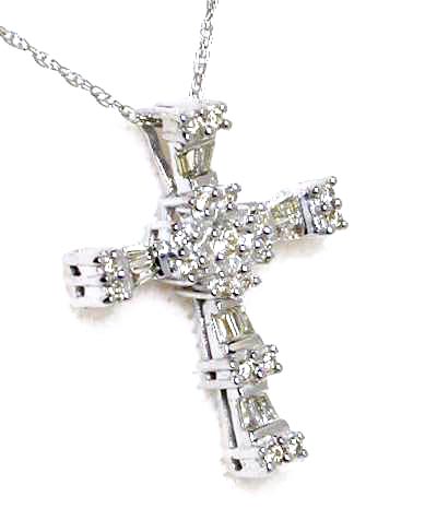 
Baguette and Round Diamond Cross Pendant
