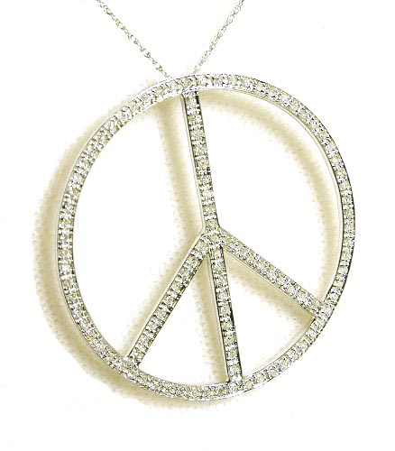 Peace Sign Necklace on Trendy Bold Diamond Peace Sign Pendant 0 44 Carats In 14k White Gold