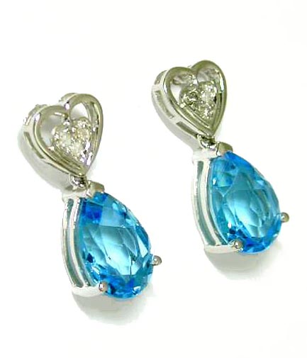 
Blue Topaz and Diamond Heart Shaped Drop Earrings
