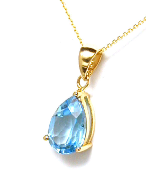 
9x6 mm Pear Shaped Blue Topaz Solitaire Pendant
