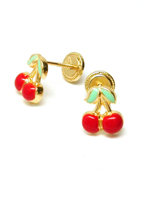 
Cherry Enamel Childrens Screw-Back Earrrings
