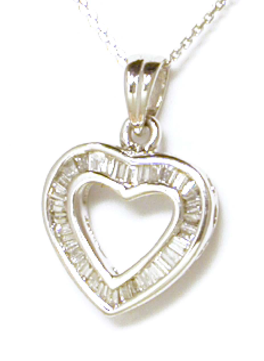 
Petite Baguette Diamond Heart Pendant (I/I1, G/H)
