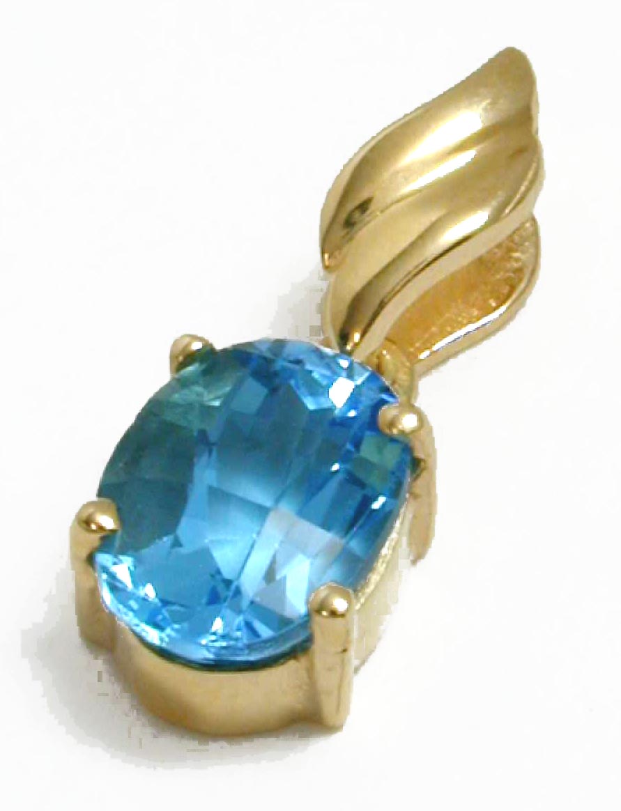 
Solid 14k Oval Swiss Blue Topaz Drop Pendant
