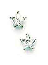 
14k White Gold 6 mm Star Cubic Zirconia Friction-Back Post Stud Earrings
