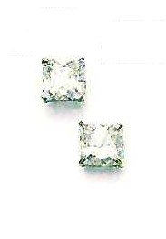 
14k White Gold 6 mm Square Cubic Zirconia Friction-Back Post Stud Earrings
