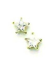 
14k Yellow Gold 6 mm Start Cubic Zirconia Friction-Back Post Stud Earrings
