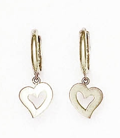 
14k White Drop Heart Hinged Earrings
