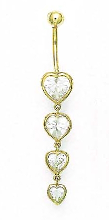 
14k Yellow Gold Heart Cubic Zirconia Multi-Heart Belly Ring
