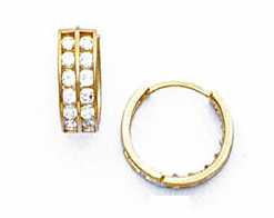 
14k Yellow Gold 2 mm Round Cubic Zirconia Hinged Earrings
