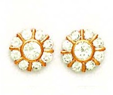 
14k Rose Gold Round Cubic Zirconia Flower Design Friction-Back Post Earrings
