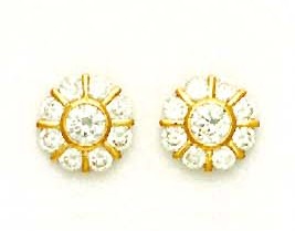 
14k Yellow Gold Round Cubic Zirconia Flower Design Post Earrings
