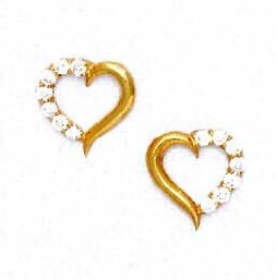 
14k Yellow Gold 2 mm Round Cubic Zirconia Heart Shape Post Earrings
