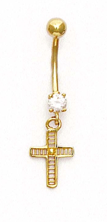 
14k Yellow Gold Cubic Zirconia Cross Belly Ring
