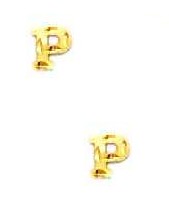 
14k Yellow Gold Initial P Friction-Back Post Earrings
