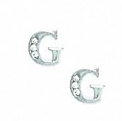 
14k White Gold 1.5 mm Round Cubic Zirconia Initial G Post Earrings
