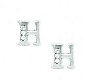 
14k White Gold 1.5 mm Round Cubic Zirconia Initial H Post Earrings
