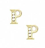 
14k Yellow Gold 1.5 mm Round Cubic Zirconia Initial P Post Earrings
