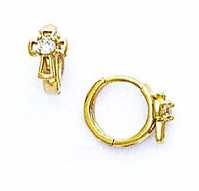 
14k Yellow Round Cubic Zirconia Cross Childrens Hinged Earrings
