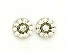 
14k White Gold Round Cubic Zirconia Flower Design Friction-Back Post Earrings
