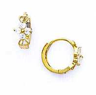 
14k Yellow Round Cubic Zirconia Childrens Hinged Earrings
