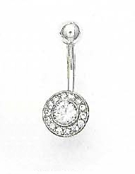 
14k White Round Cubic Zirconia Circle Belly Ring
