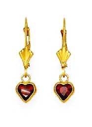 
14k Yellow Gold 5 mm Heart Dark-Red Cubic Zirconia Drop Lever-Back Earrings
