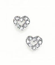 
14k White Round Cubic Zirconia Open Heart Friction-Back Post Earrings
