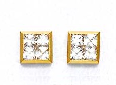 
14k Yellow Gold 3 mm Princess Cubic Zirconia Large Post Earrings
