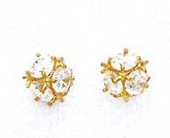 
14k Yellow Gold 4 mm Round Cubic Zirconia Medium Cube Post Earrings
