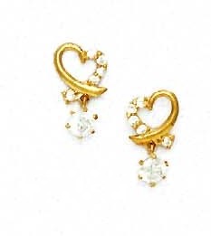 
14k Yellow Gold Round Cubic Zirconia Heart Shape Friction-Back Post Earrings
