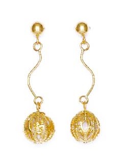 
14k Yellow Gold Wire Ball Drop Friction-Back Post Earrings
