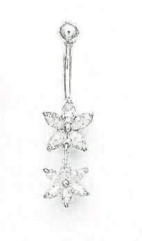 
14k White Cubic Zirconia Flower Design Belly Ring
