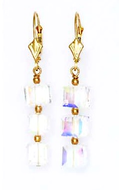 
14k Yellow 6 mm Cube Clear Crystal Drop Lever-Back Earrings
