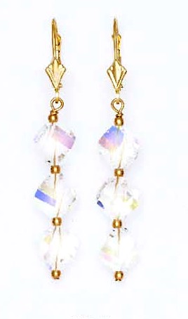 
14k Yellow 8 mm Helix Clear Crystal Drop Lever-Back Earrings
